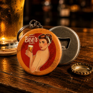 Décapsuleur porte-clé pin-up rétro – Don’t Worry Beer Happy