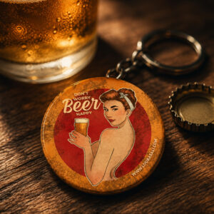Décapsuleur porte-clé pin-up rétro – Don’t Worry Beer Happy